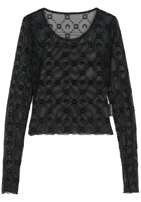mesh flock moongram cropped top woman black MARINE SERRE | WTS012A CJER0005BK99
